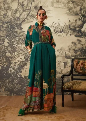 Bottle green printed jumpsuit