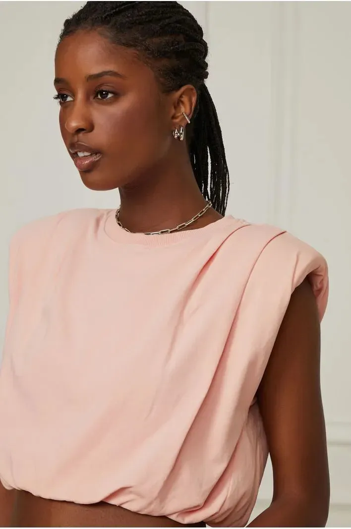 Box Cropped Tank Top With Shoulder Pads