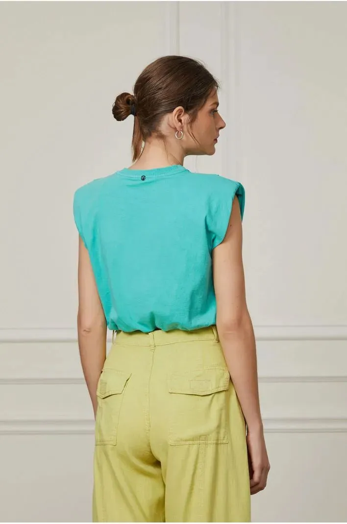 Box Cropped Tank Top With Shoulder Pads