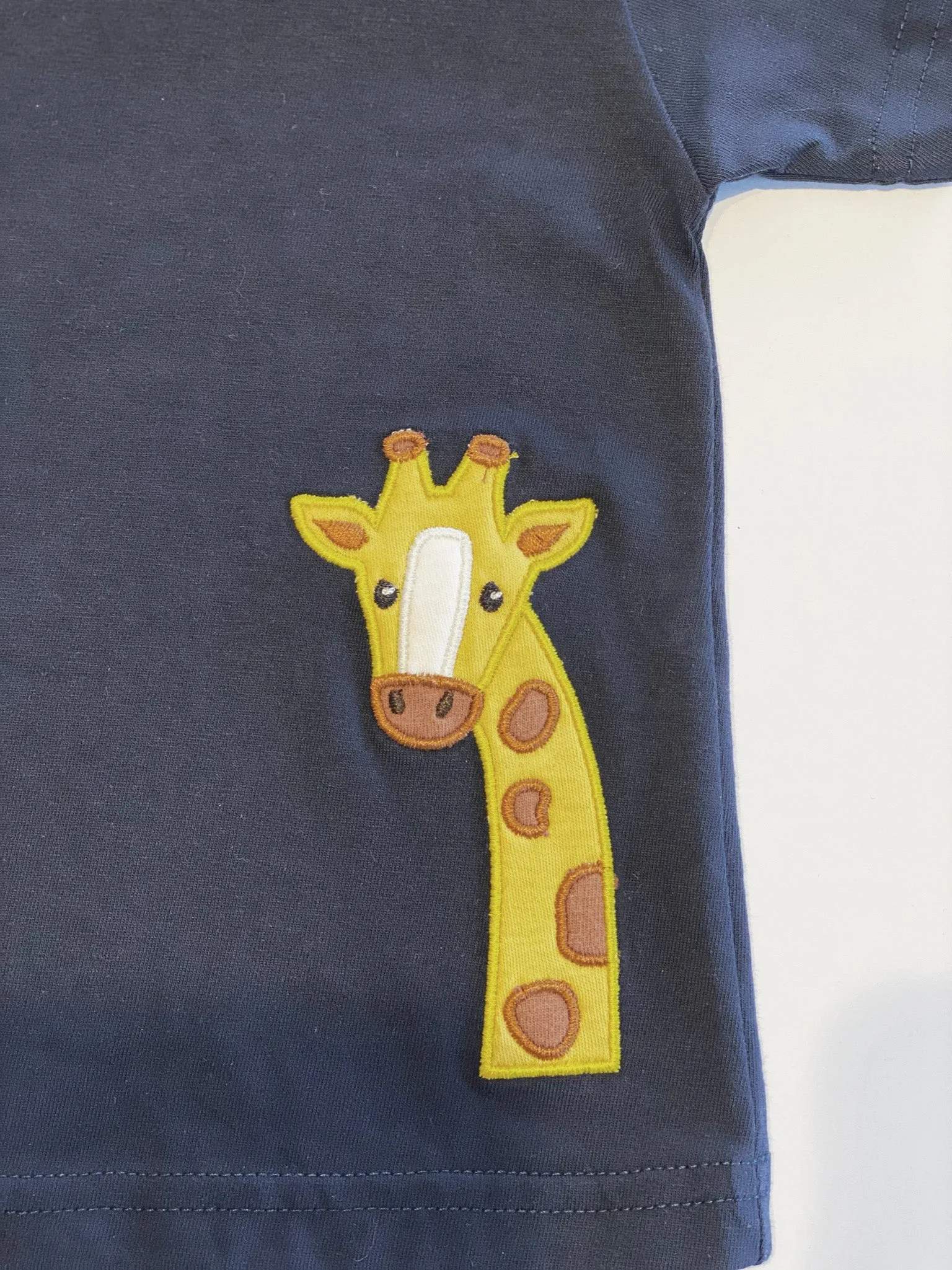Boy's Short Sleeve T-shirt | Navy with Giraffe Applique