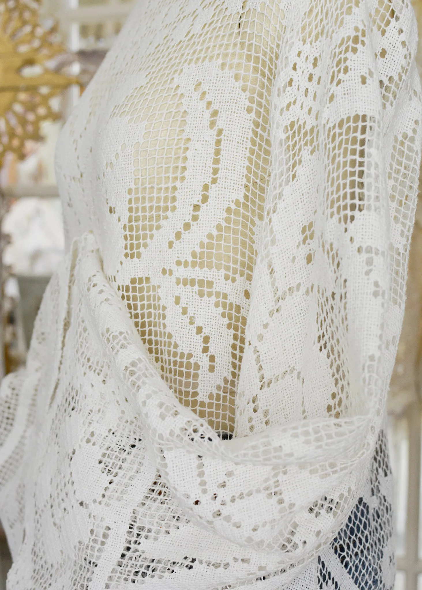 Bridget Antique Filet Lace Top with Romanesque Back