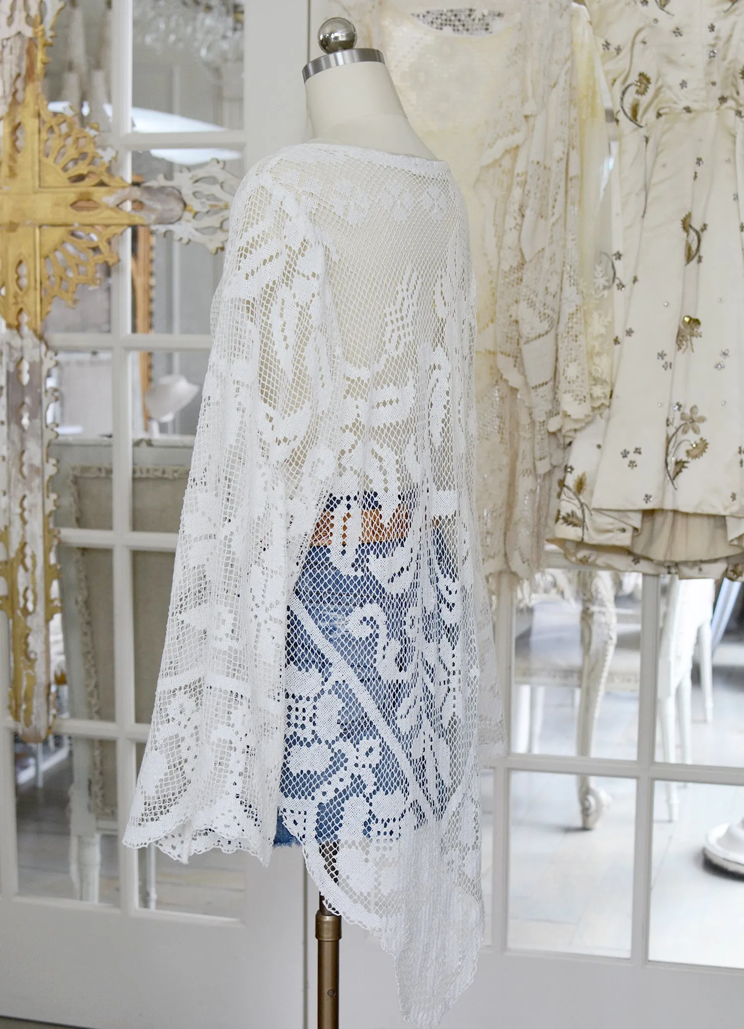 Bridget Antique Filet Lace Top with Romanesque Back