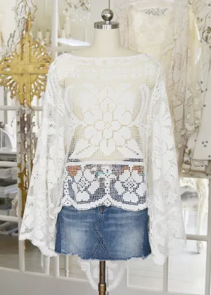 Bridget Antique Filet Lace Top with Romanesque Back
