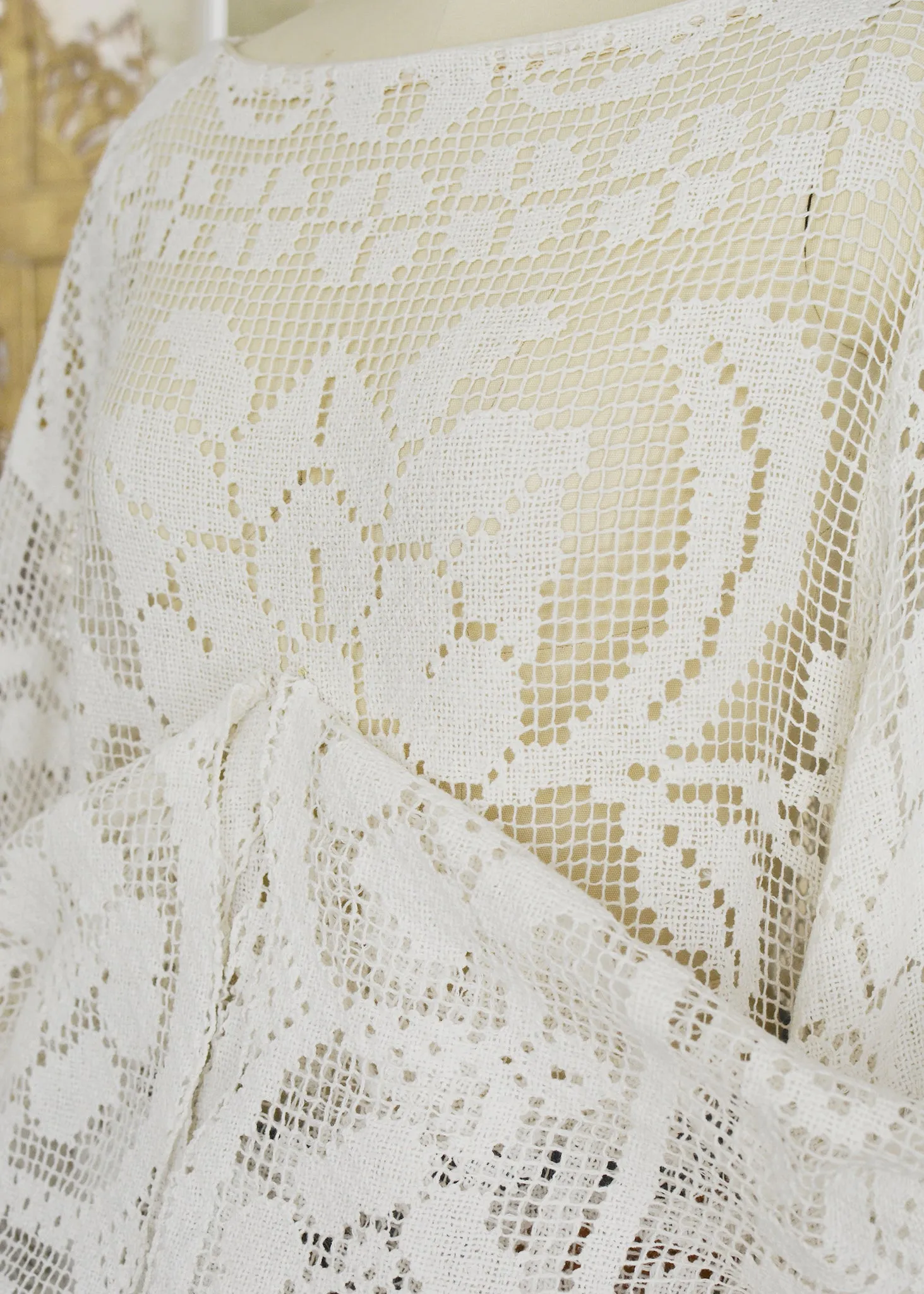Bridget Antique Filet Lace Top with Romanesque Back