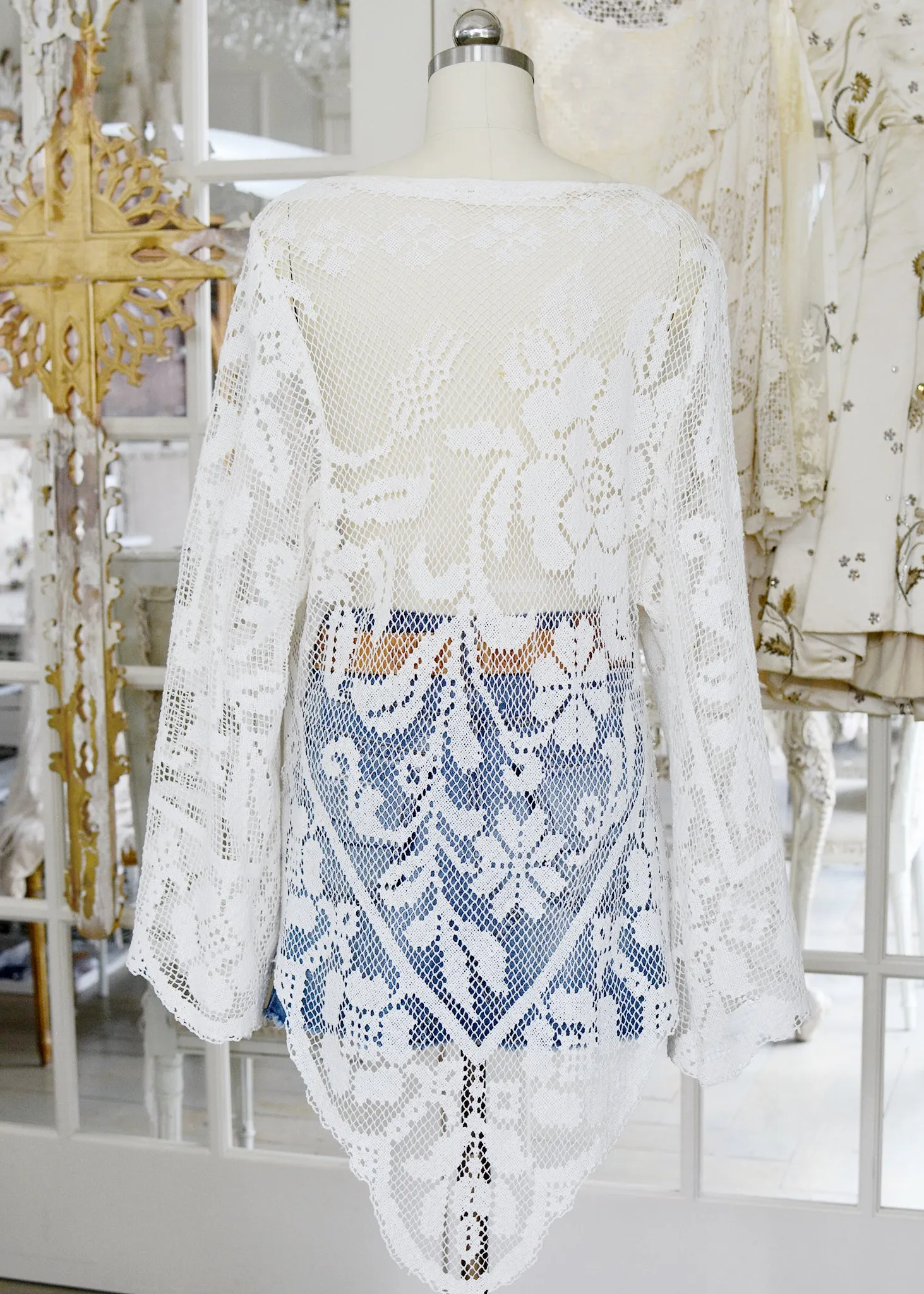 Bridget Antique Filet Lace Top with Romanesque Back