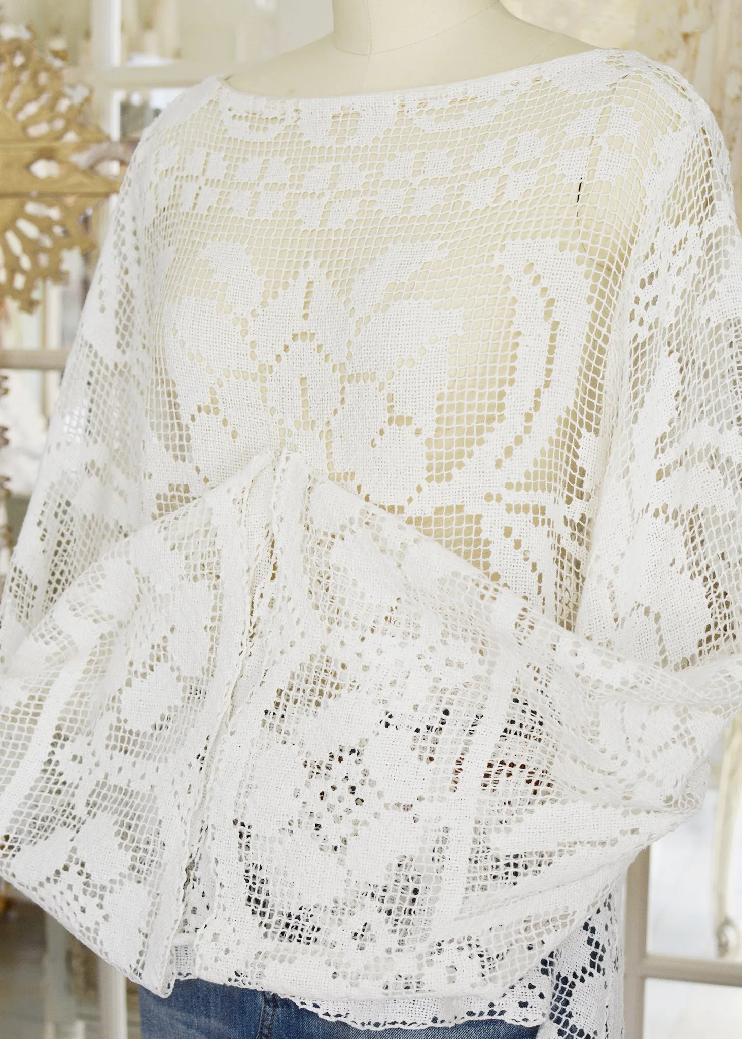 Bridget Antique Filet Lace Top with Romanesque Back