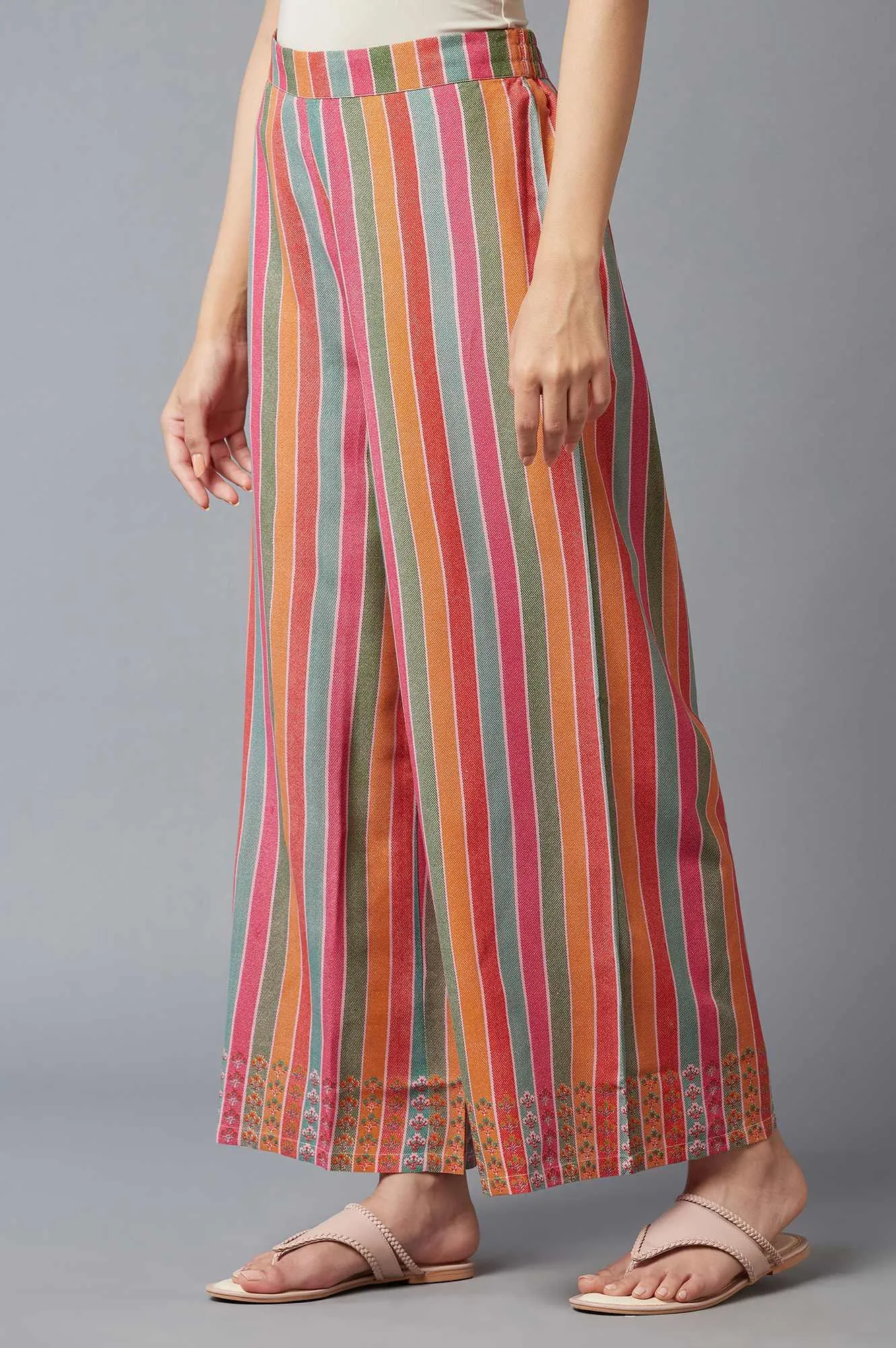 Bright Multicoloured Stripe Printed Parallel Pants