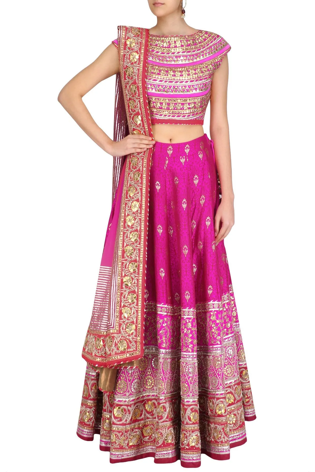 Bright Pink Party Lehenga Choli in Banarasi Silk Brocade