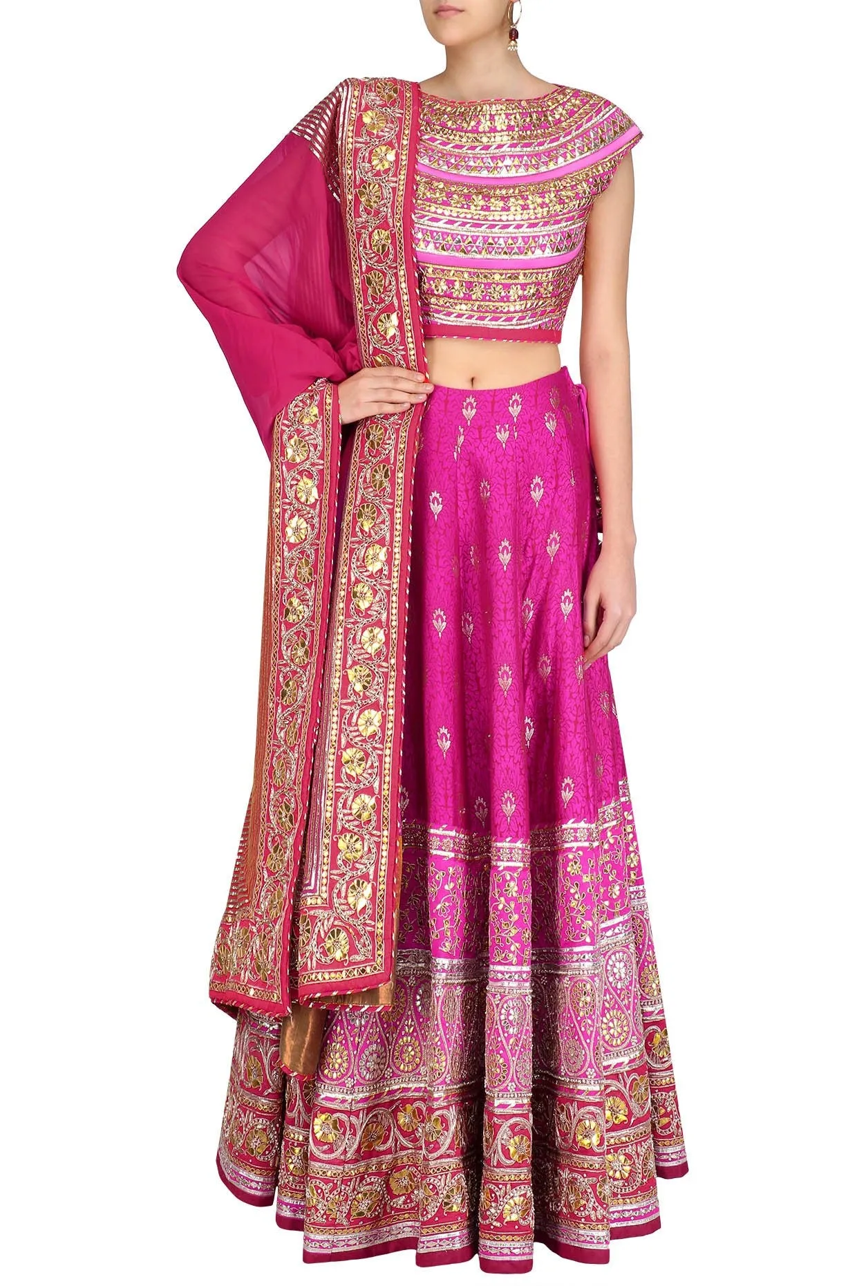 Bright Pink Party Lehenga Choli in Banarasi Silk Brocade