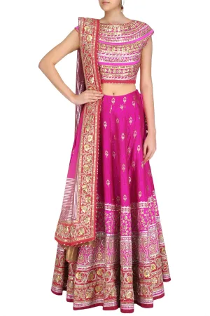 Bright Pink Party Lehenga Choli in Banarasi Silk Brocade
