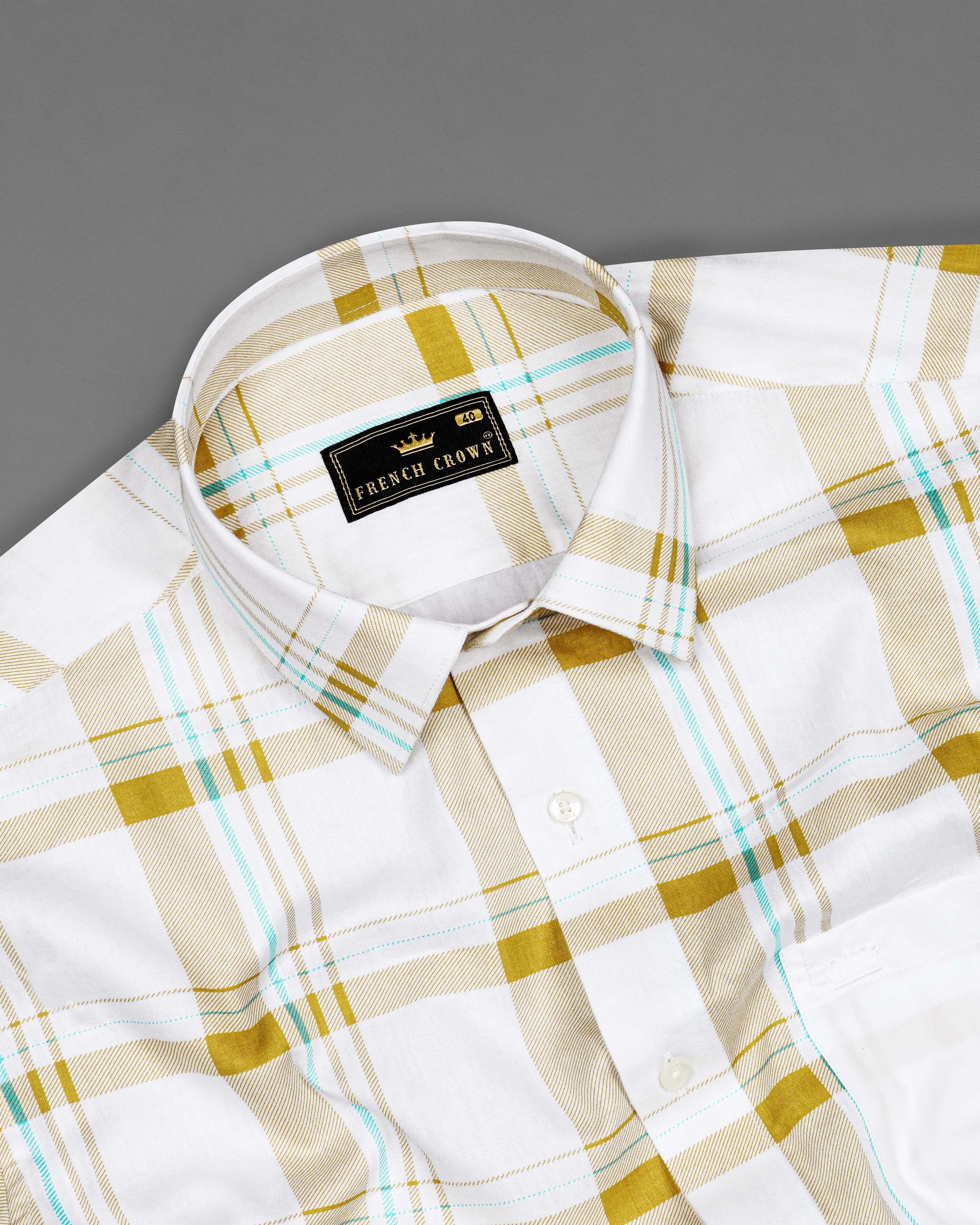 Bright White with Alpine Brown Plaid Premium Cotton Designer Shirt