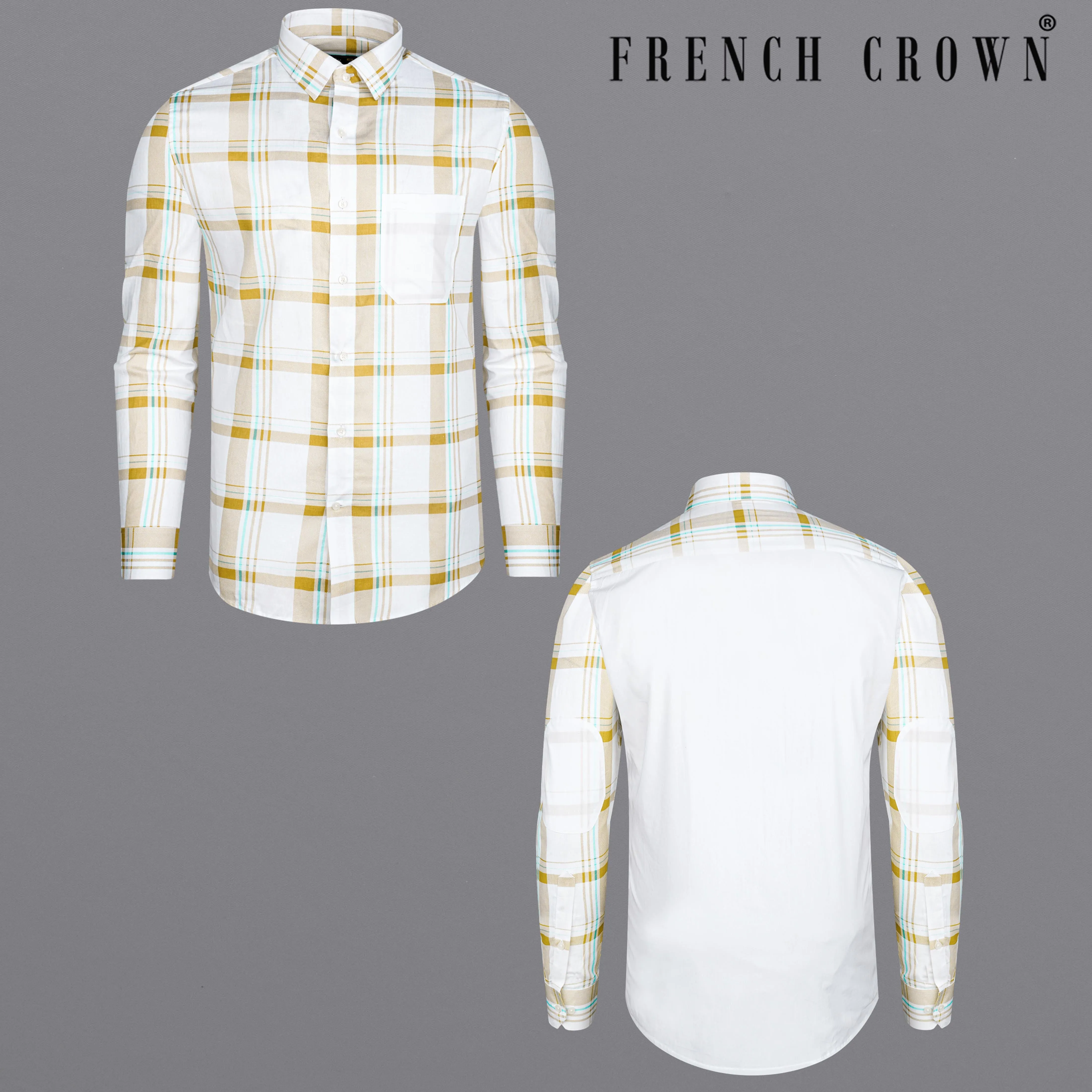 Bright White with Alpine Brown Plaid Premium Cotton Designer Shirt