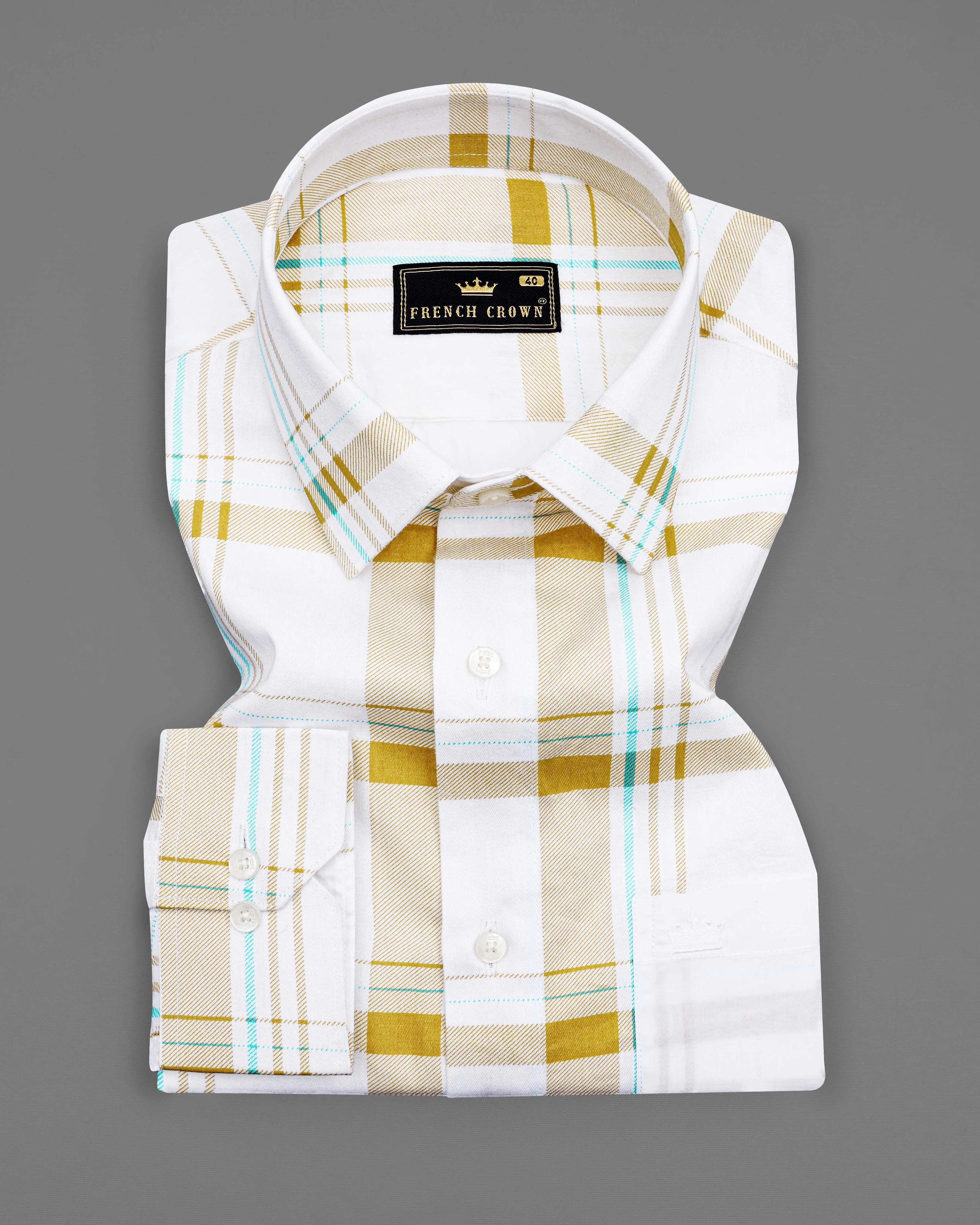 Bright White with Alpine Brown Plaid Premium Cotton Designer Shirt