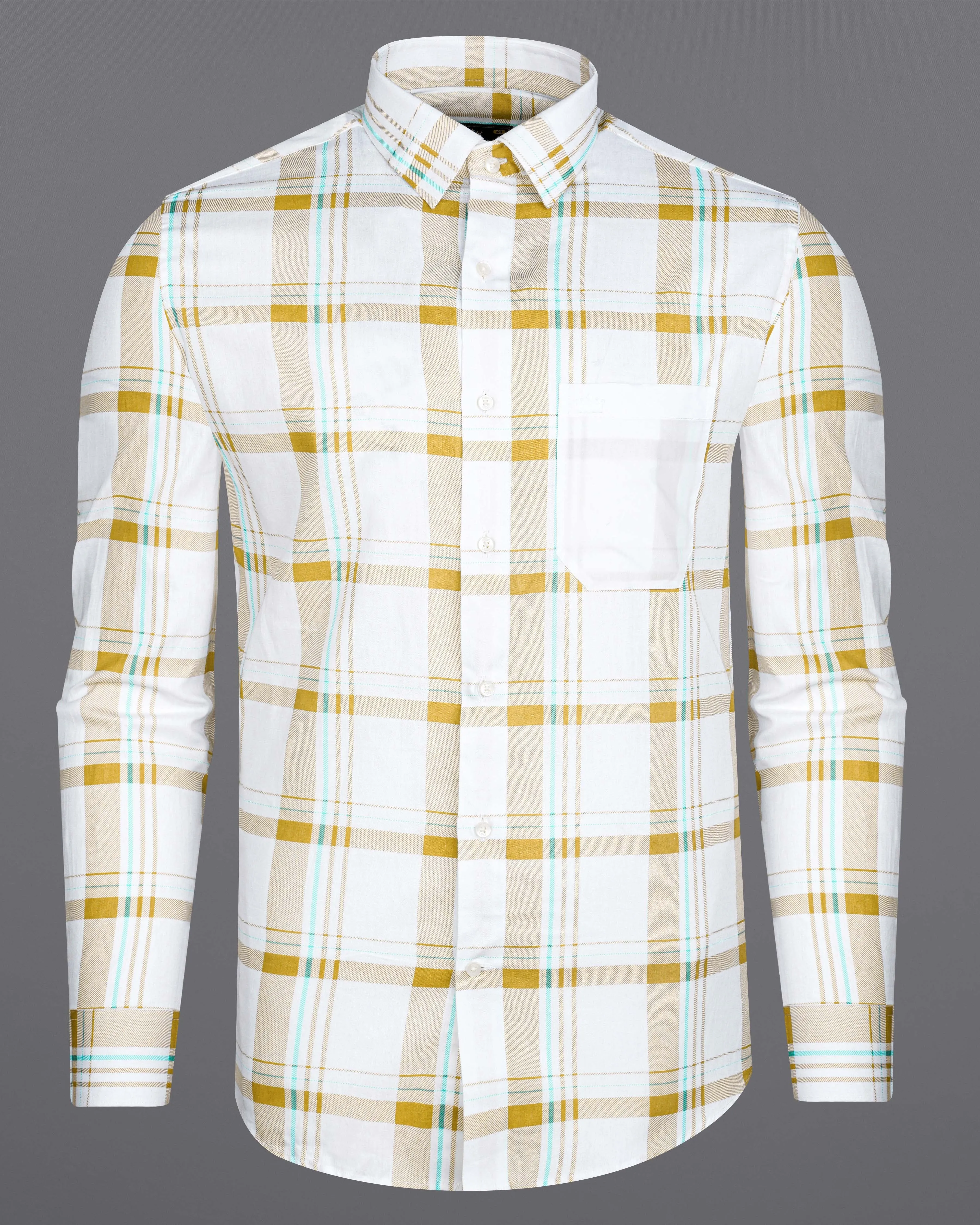 Bright White with Alpine Brown Plaid Premium Cotton Designer Shirt
