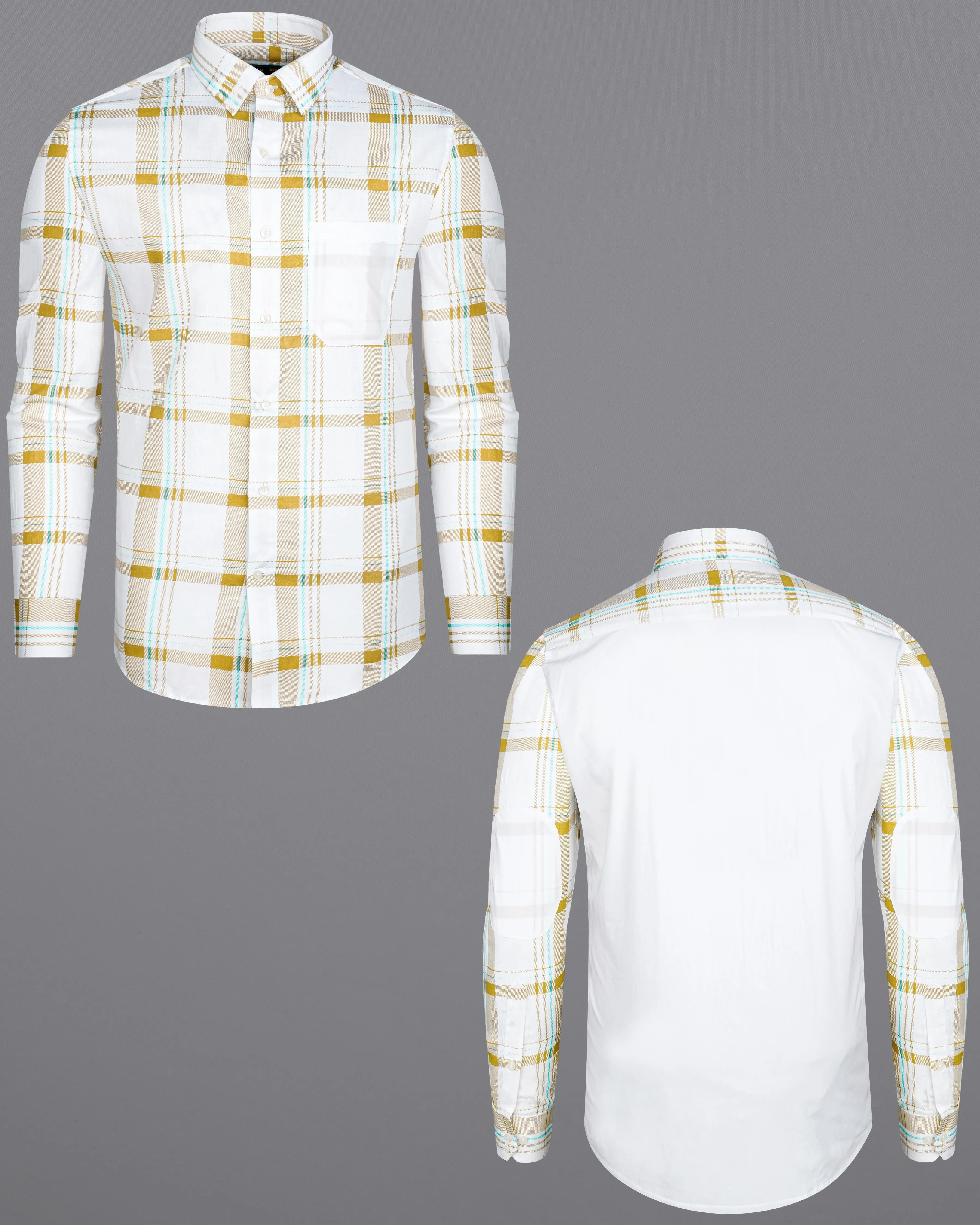 Bright White with Alpine Brown Plaid Premium Cotton Designer Shirt