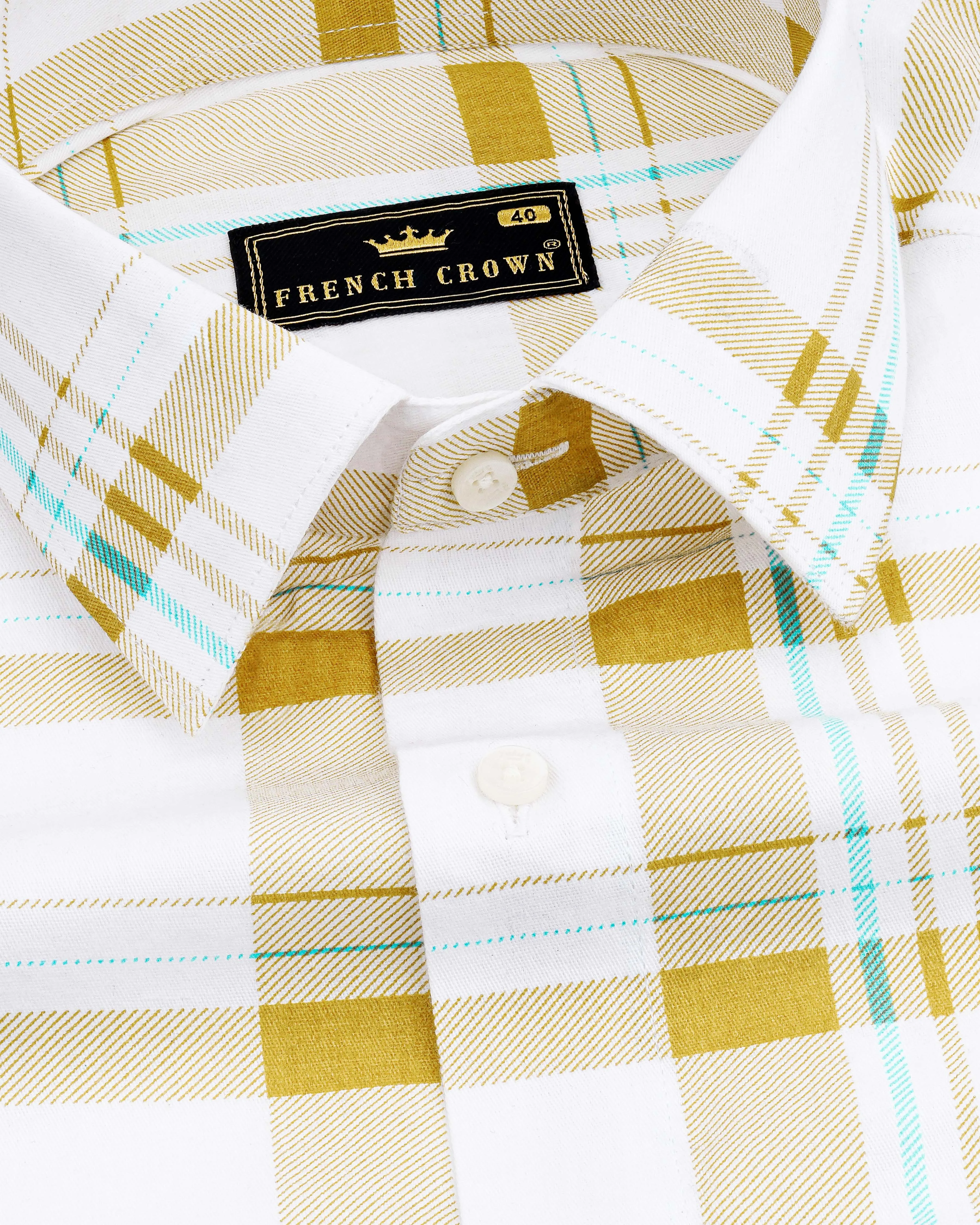 Bright White with Alpine Brown Plaid Premium Cotton Designer Shirt