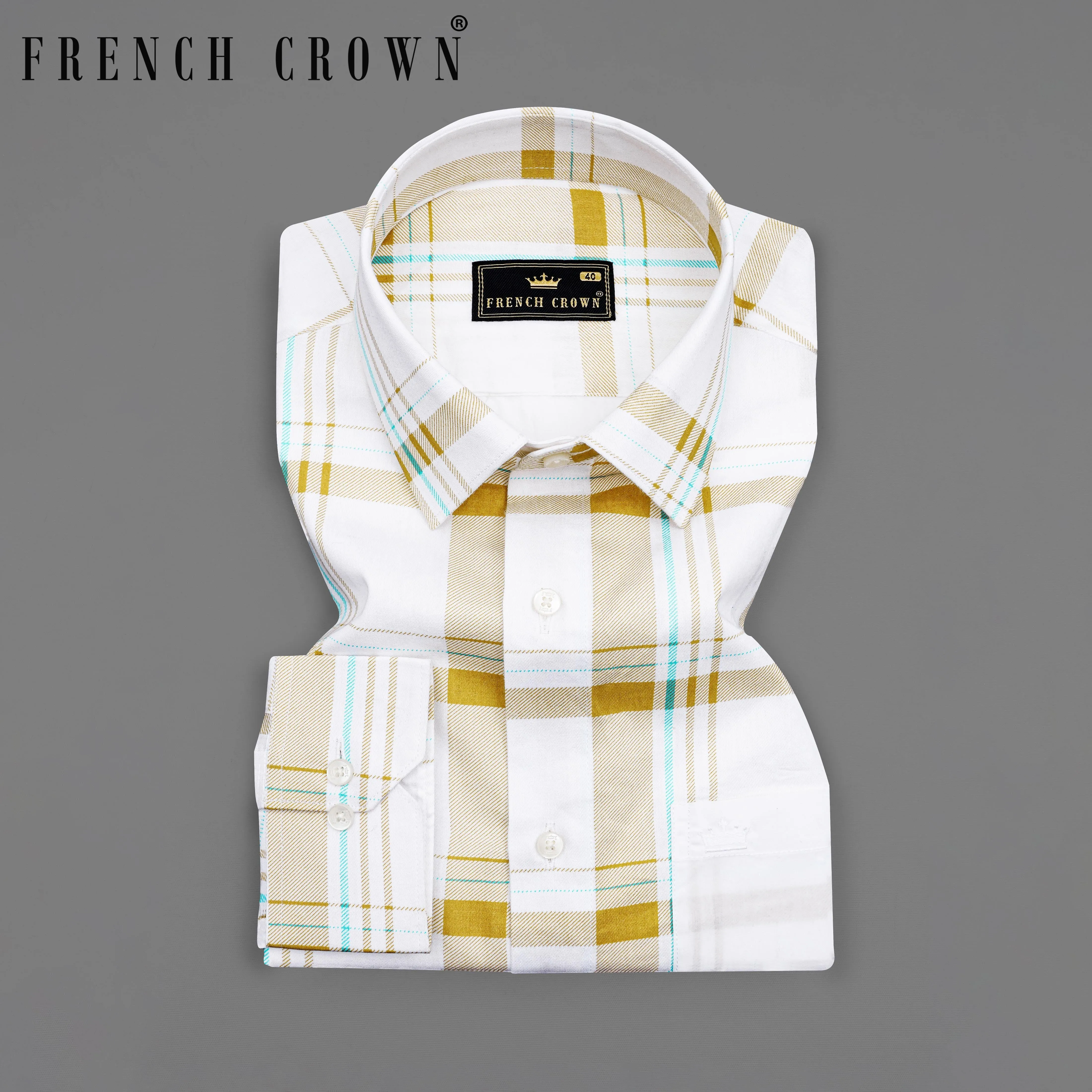 Bright White with Alpine Brown Plaid Premium Cotton Designer Shirt