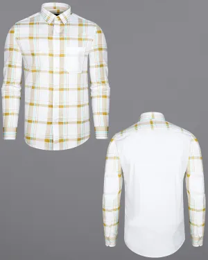 Bright White with Alpine Brown Plaid Premium Cotton Designer Shirt
