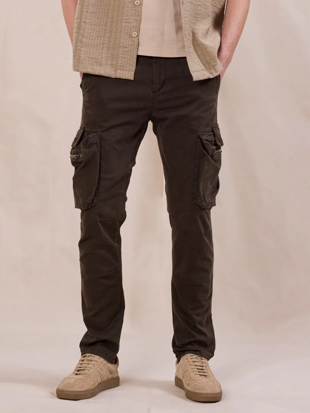 Brown Cotton Stretch Cargo pants