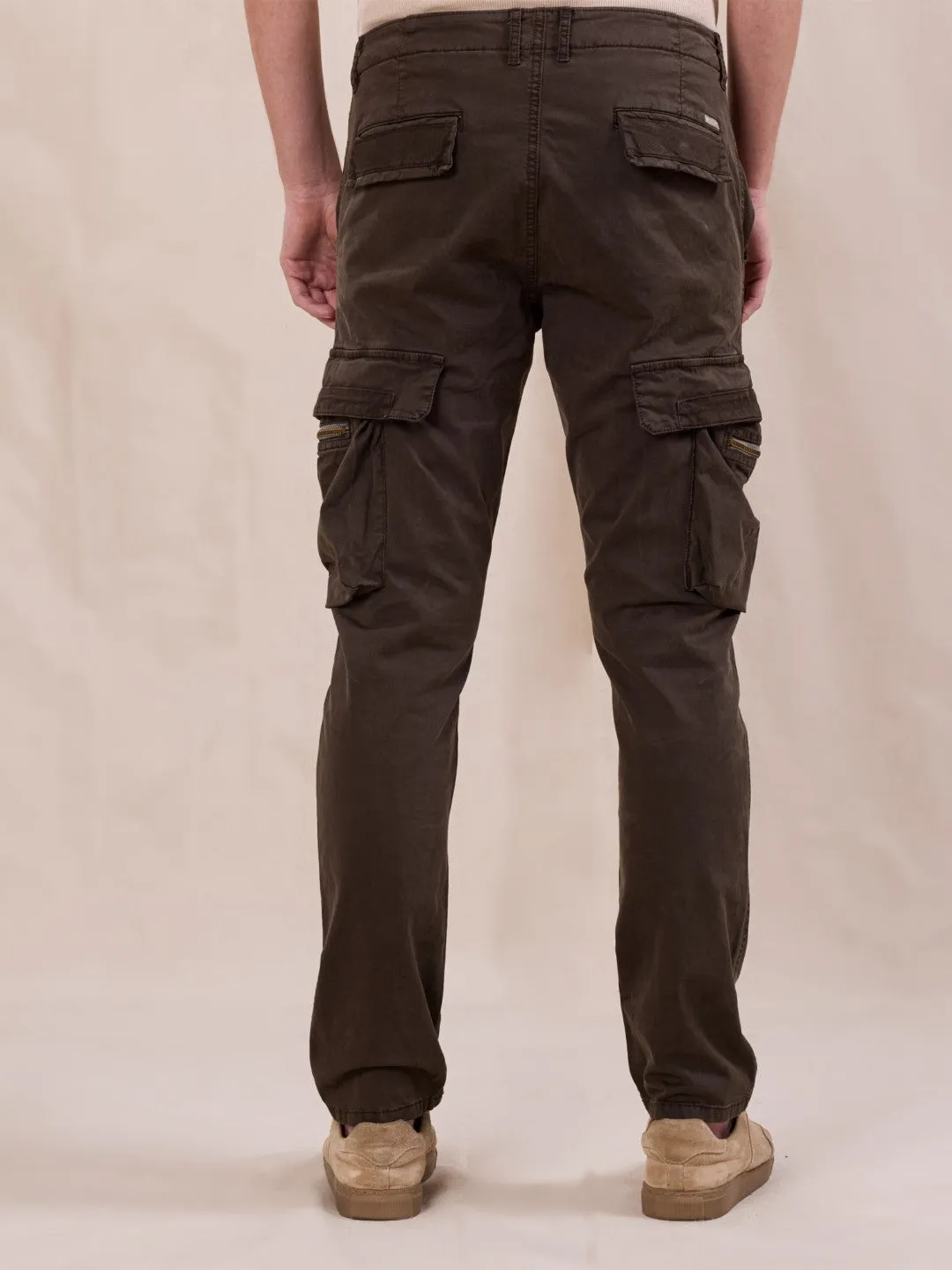 Brown Cotton Stretch Cargo pants