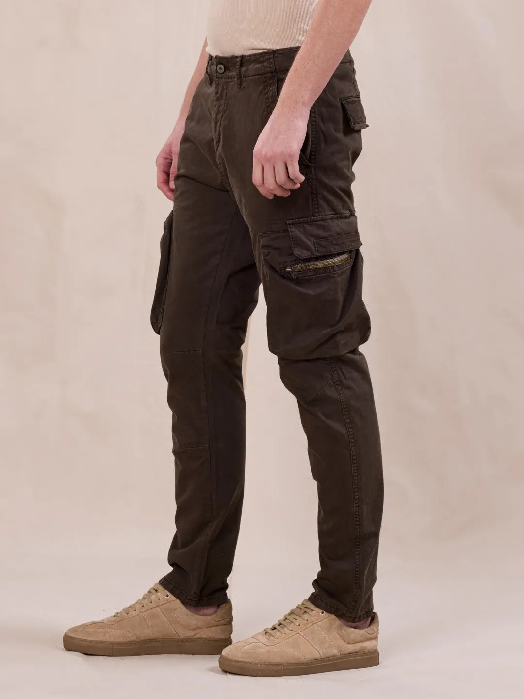 Brown Cotton Stretch Cargo pants