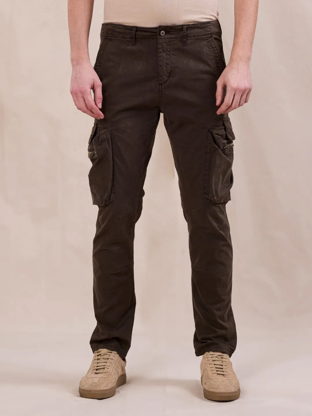 Brown Cotton Stretch Cargo pants