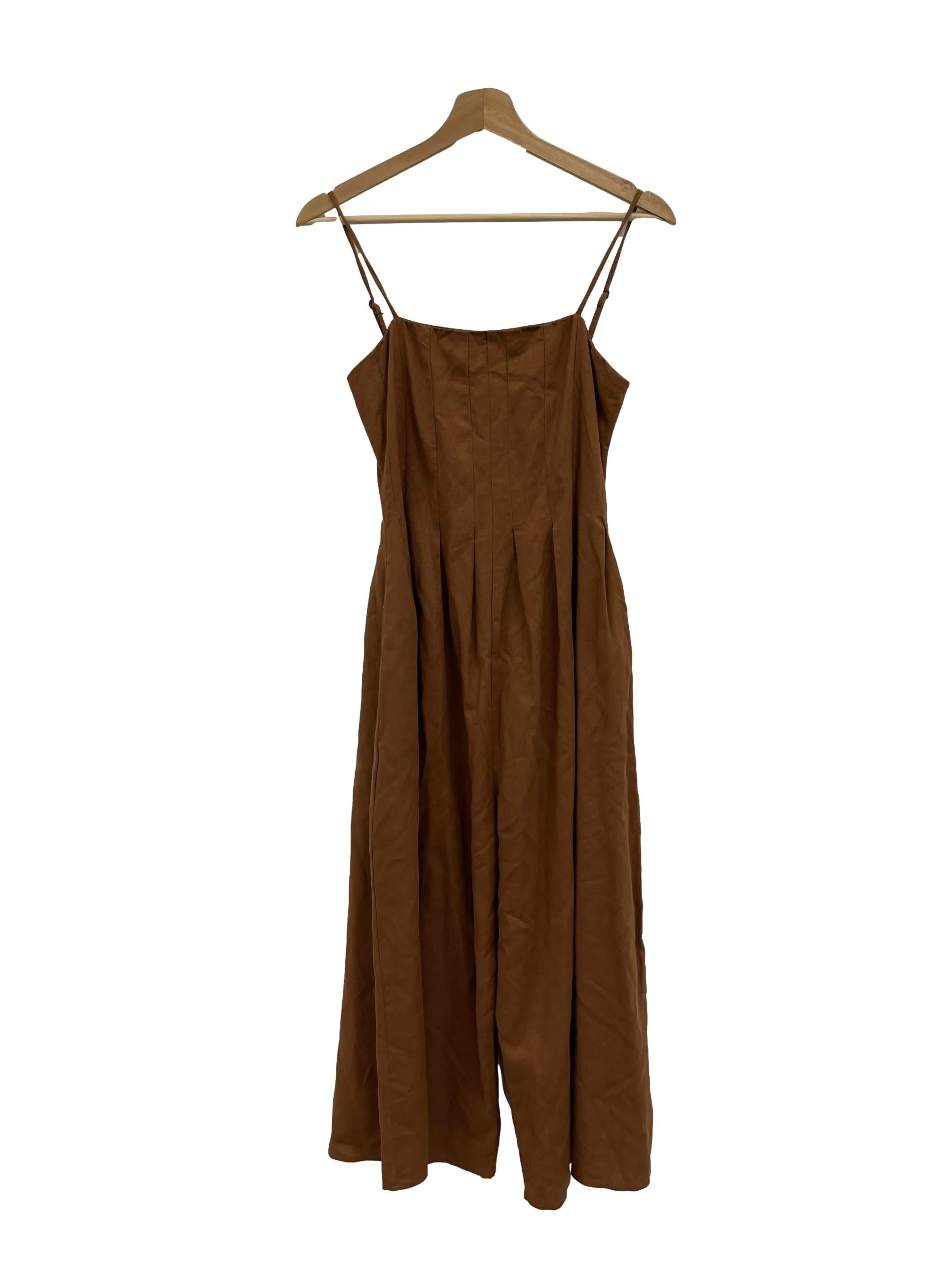 Brown Pleated Cami Jumpsuit