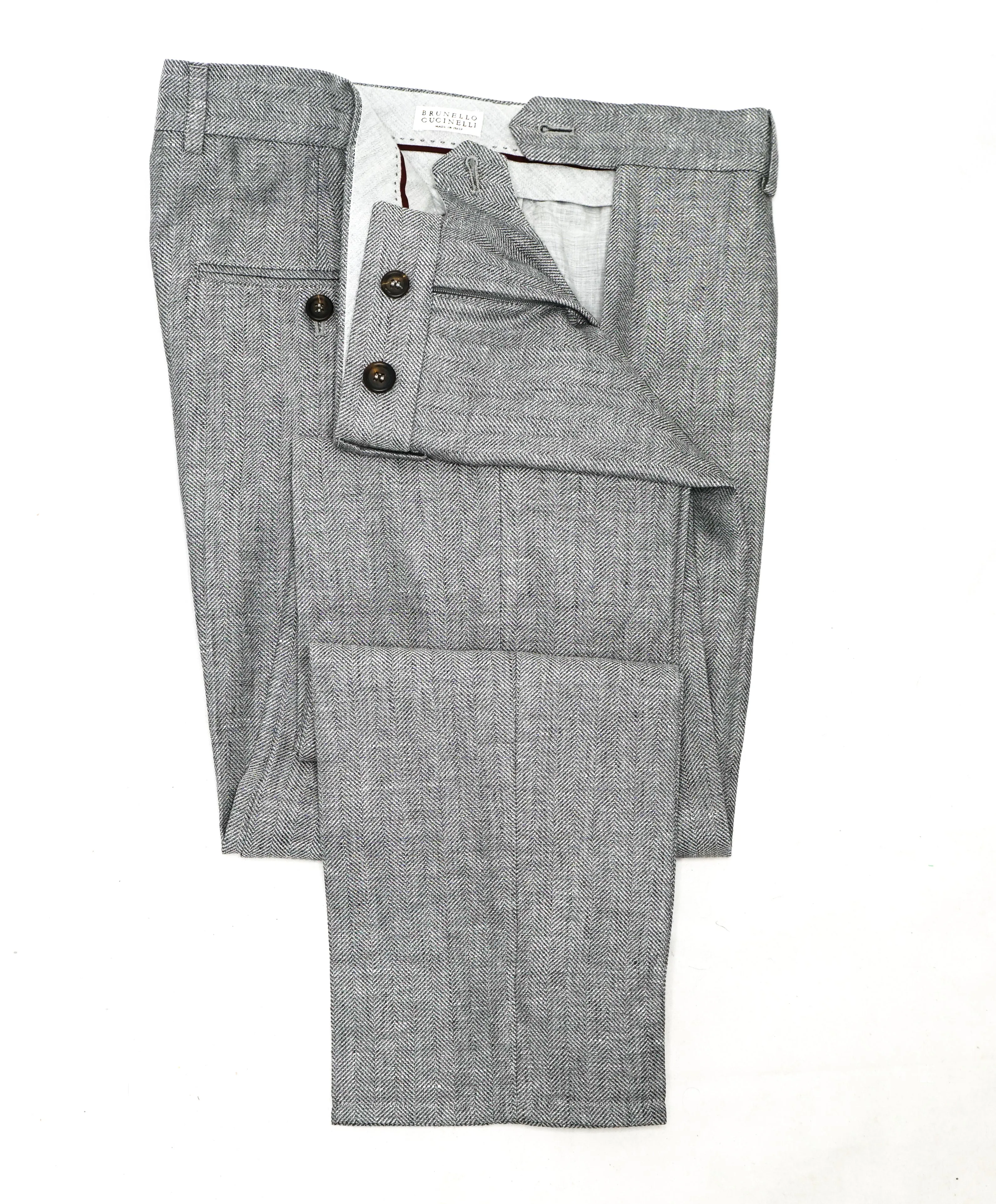 BRUNELLO CUCINELLI - Bold Herringbone Wool/Silk/Linen Semi-Lined Suit - 40R