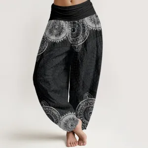 Buddha Stones Circular Mandala Design Women's Elastic Waist Harem Pants