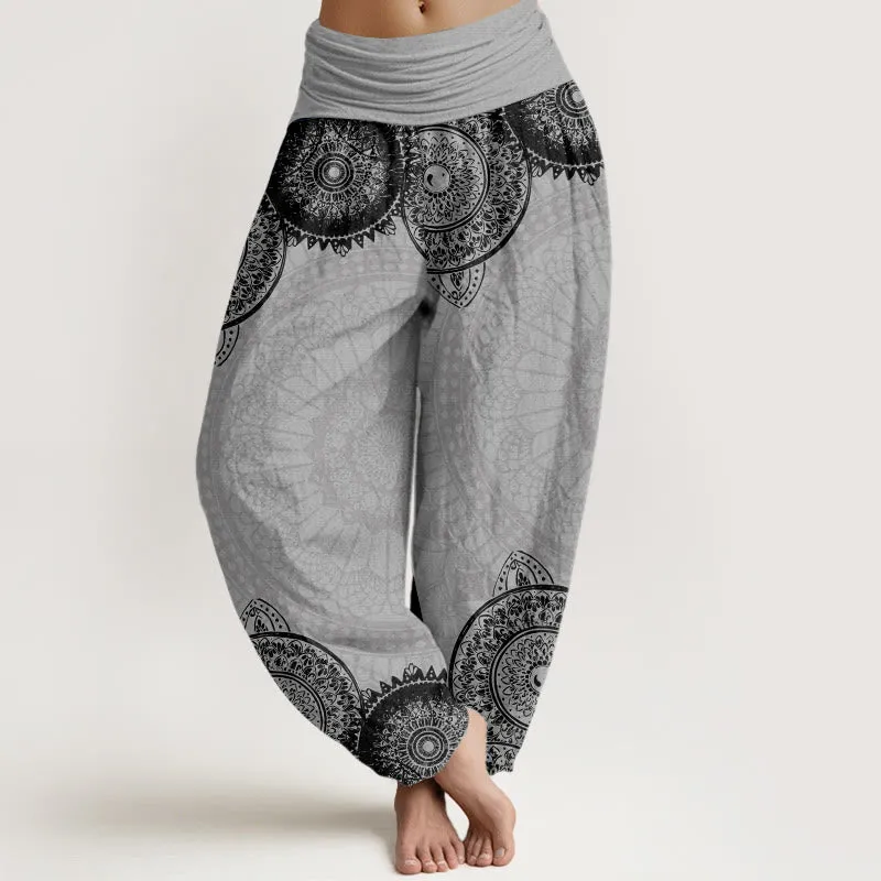 Buddha Stones Circular Mandala Design Women's Elastic Waist Harem Pants
