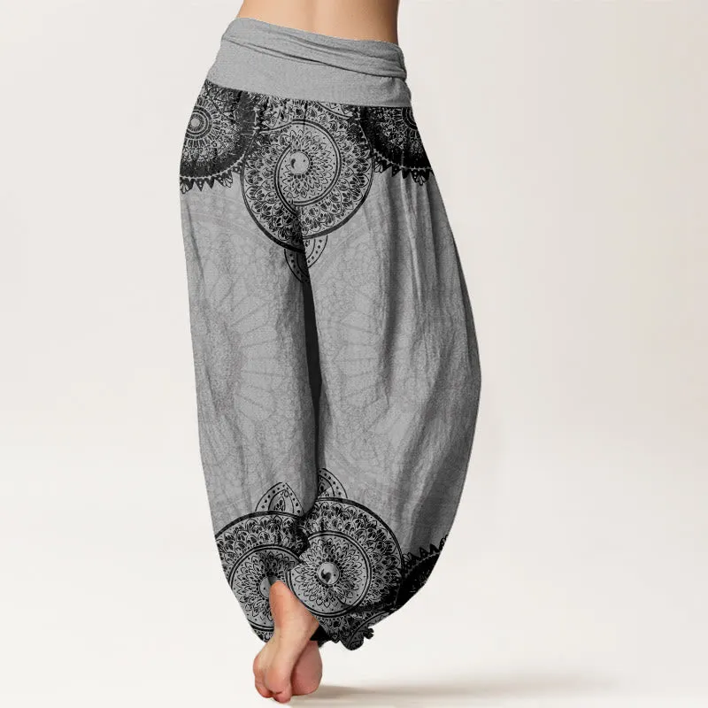 Buddha Stones Circular Mandala Design Women's Elastic Waist Harem Pants