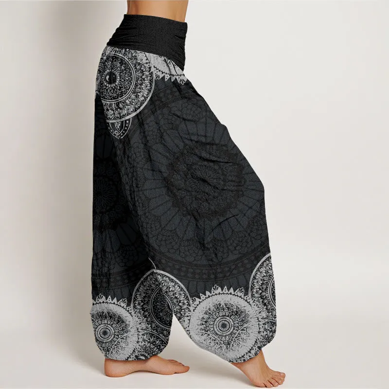 Buddha Stones Circular Mandala Design Women's Elastic Waist Harem Pants