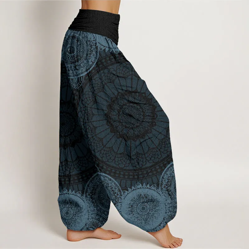 Buddha Stones Circular Mandala Design Women's Elastic Waist Harem Pants