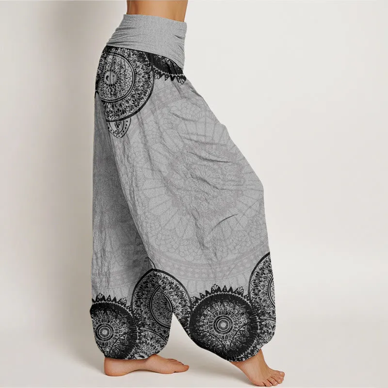 Buddha Stones Circular Mandala Design Women's Elastic Waist Harem Pants