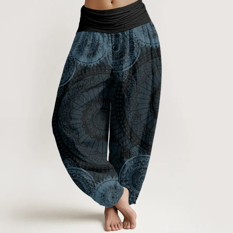 Buddha Stones Circular Mandala Design Women's Elastic Waist Harem Pants