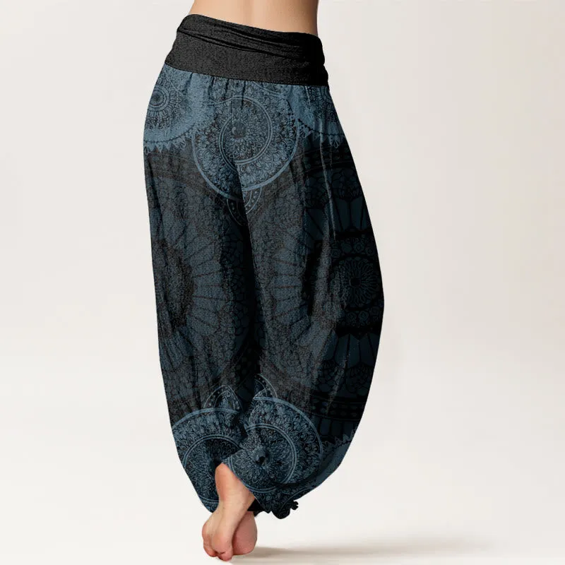 Buddha Stones Circular Mandala Design Women's Elastic Waist Harem Pants
