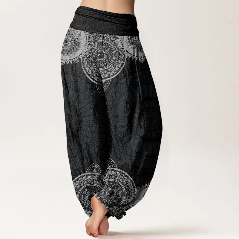 Buddha Stones Circular Mandala Design Women's Elastic Waist Harem Pants