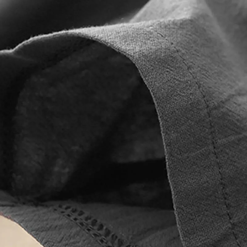 Buddha Stones Daily Plain Elastic Waistband Cotton Linen Women's Pants With Pockets