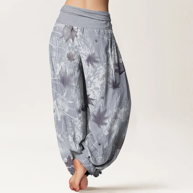 Buddha Stones Maple Leaves And Branches Pattern Women's Elastic Waist Harem Pants