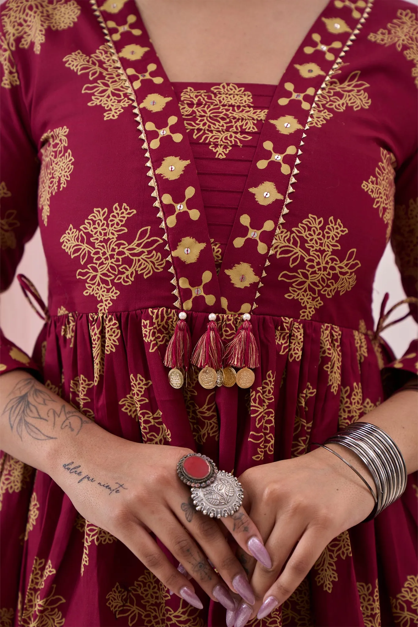 Burgundy Co-Ords with Detailing of Tessals
