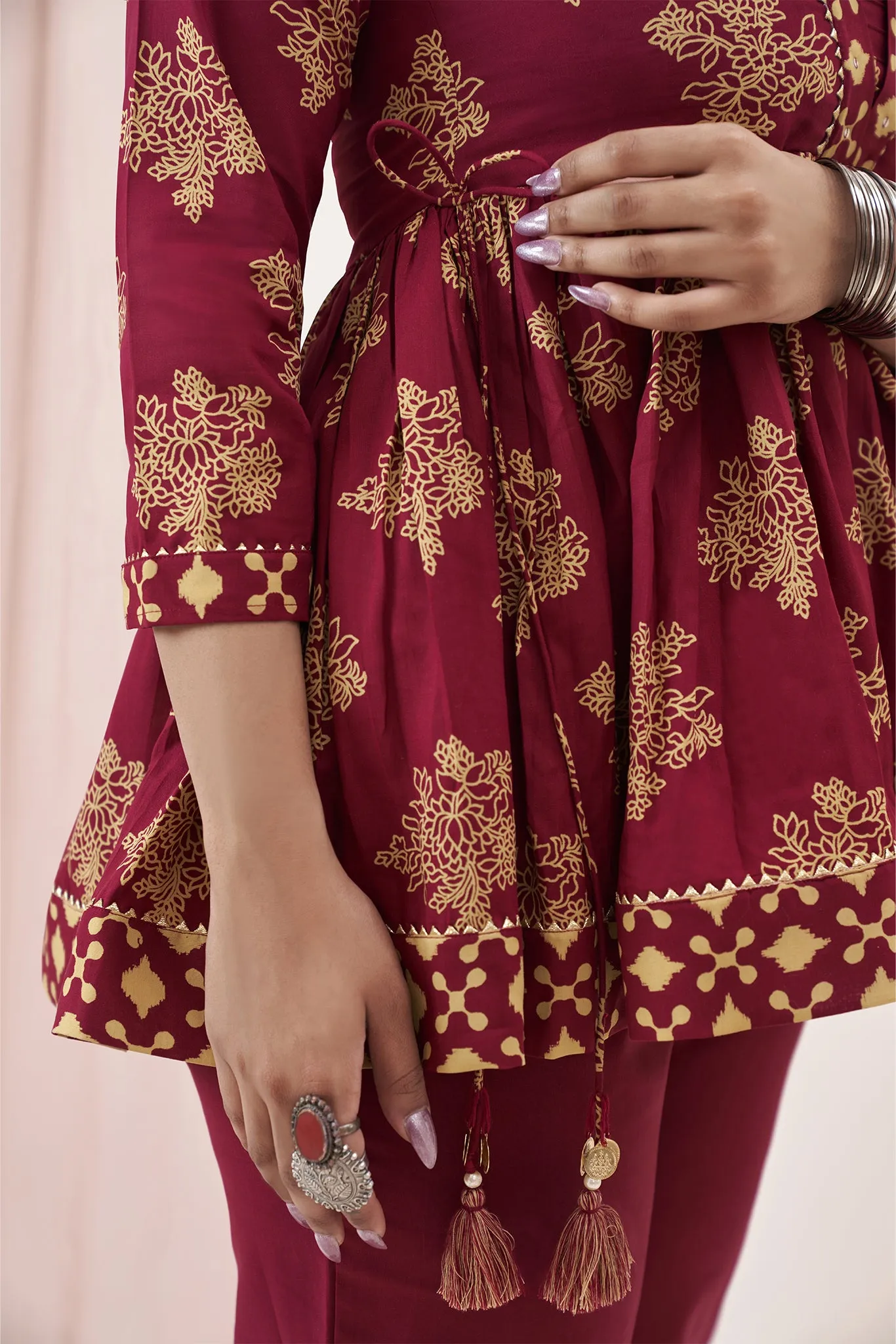Burgundy Co-Ords with Detailing of Tessals