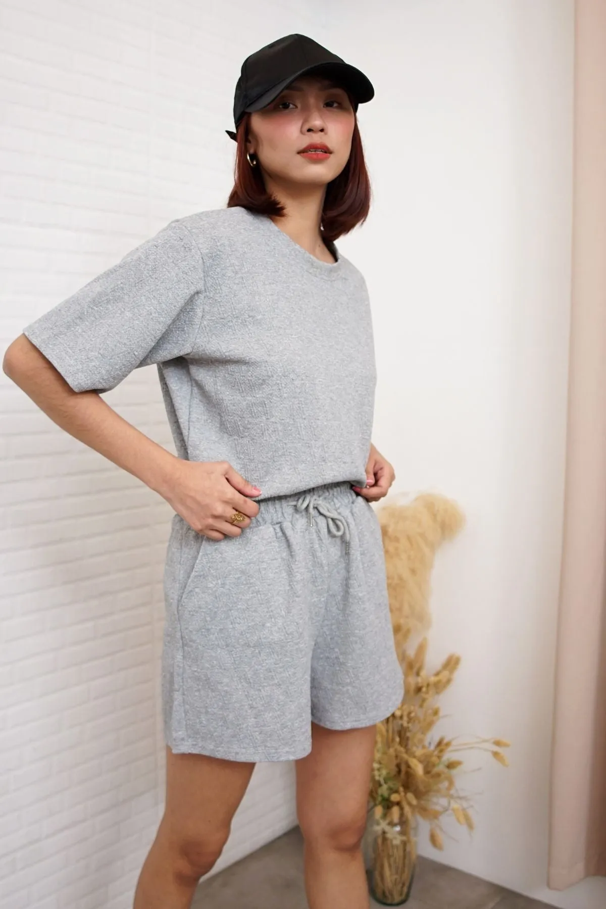CALLIE Crew-Neck Top & Shorts Co-ord (Gray)