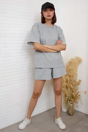 CALLIE Crew-Neck Top & Shorts Co-ord (Gray)