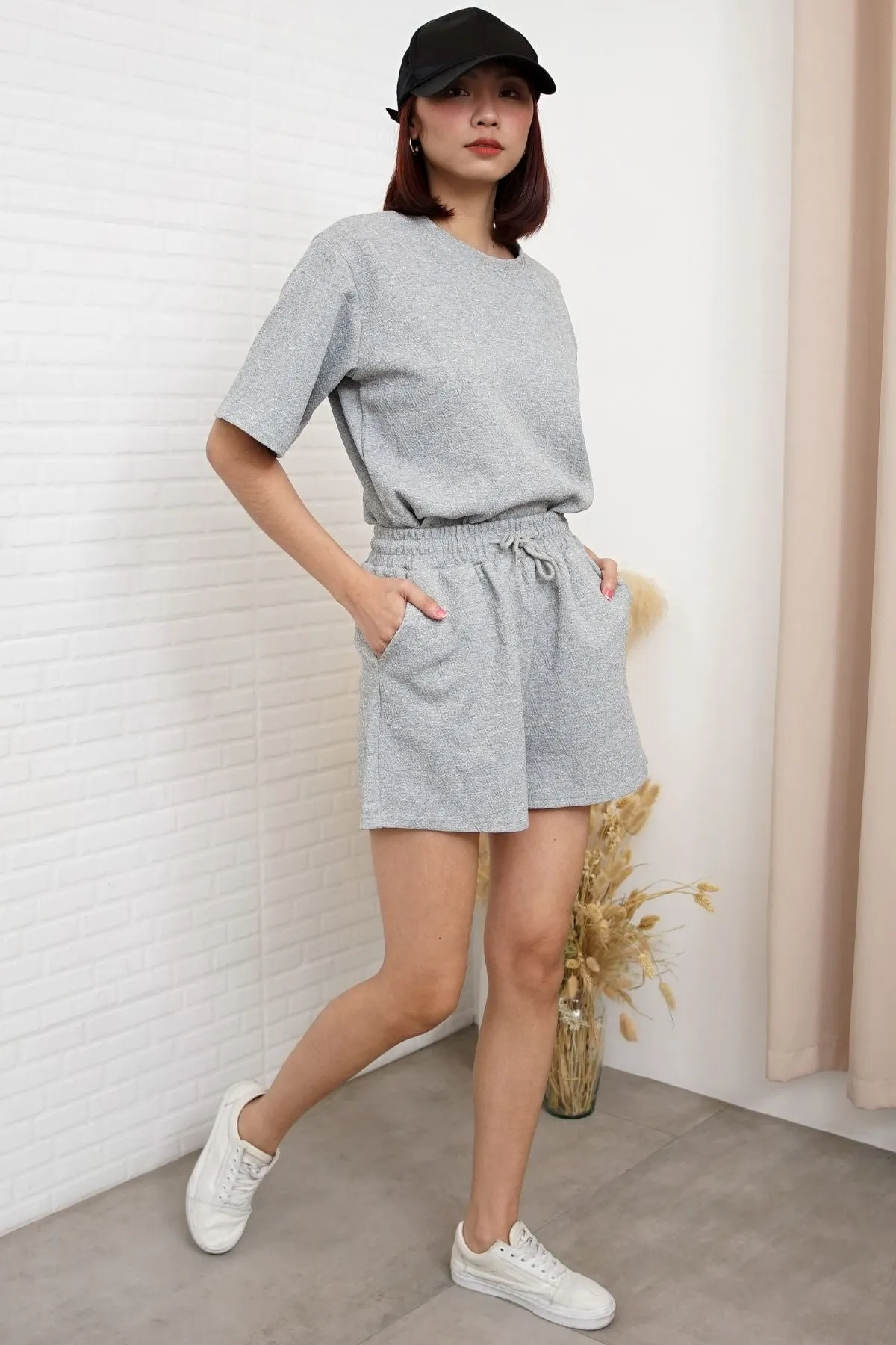 CALLIE Crew-Neck Top & Shorts Co-ord (Gray)