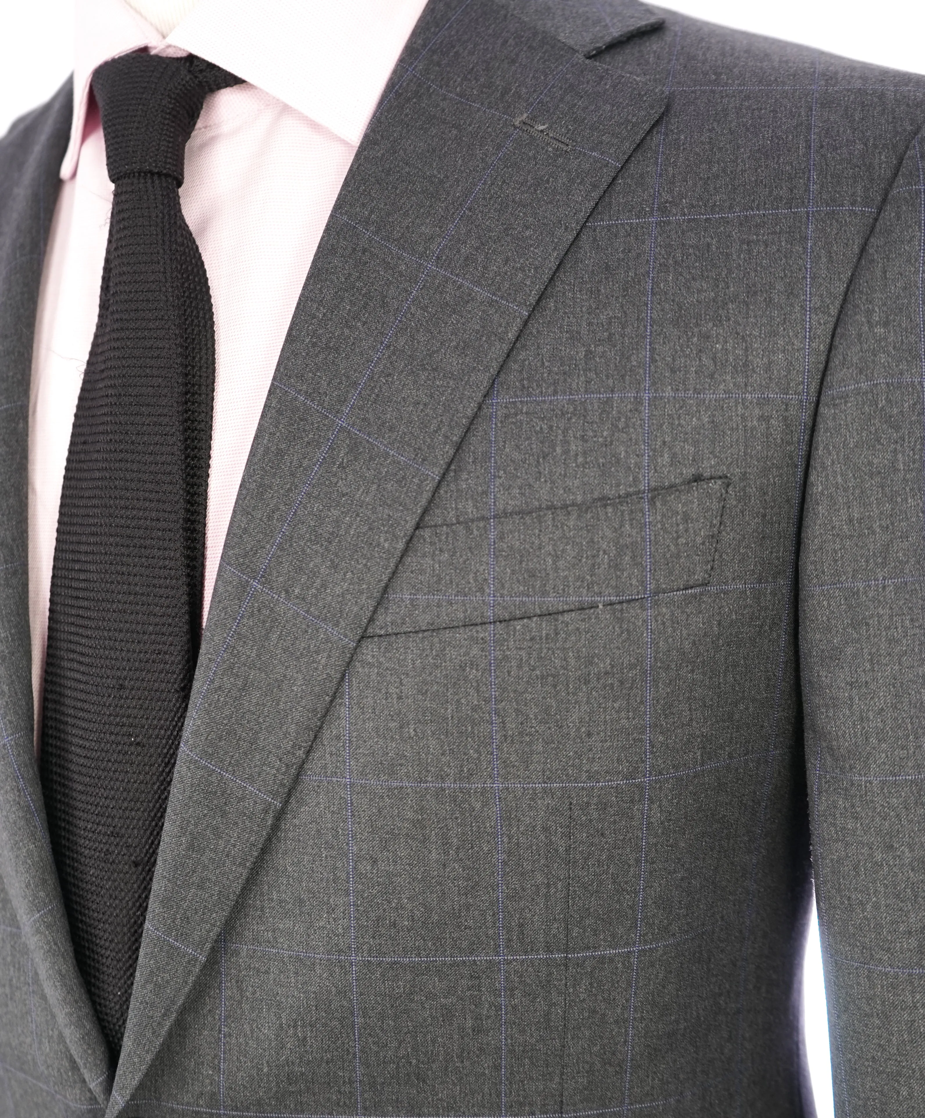CANALI - Gray Charcoal * Blue Windowpane * Notch Lapel Iconic Suit - 38R