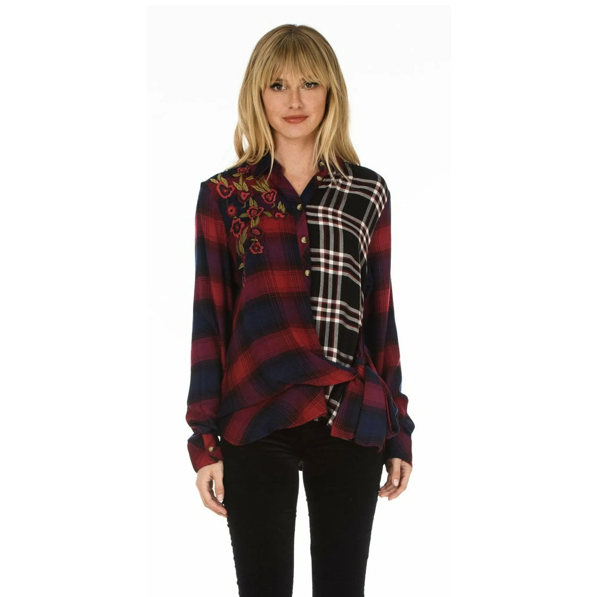 Carey Wine Plaid Top