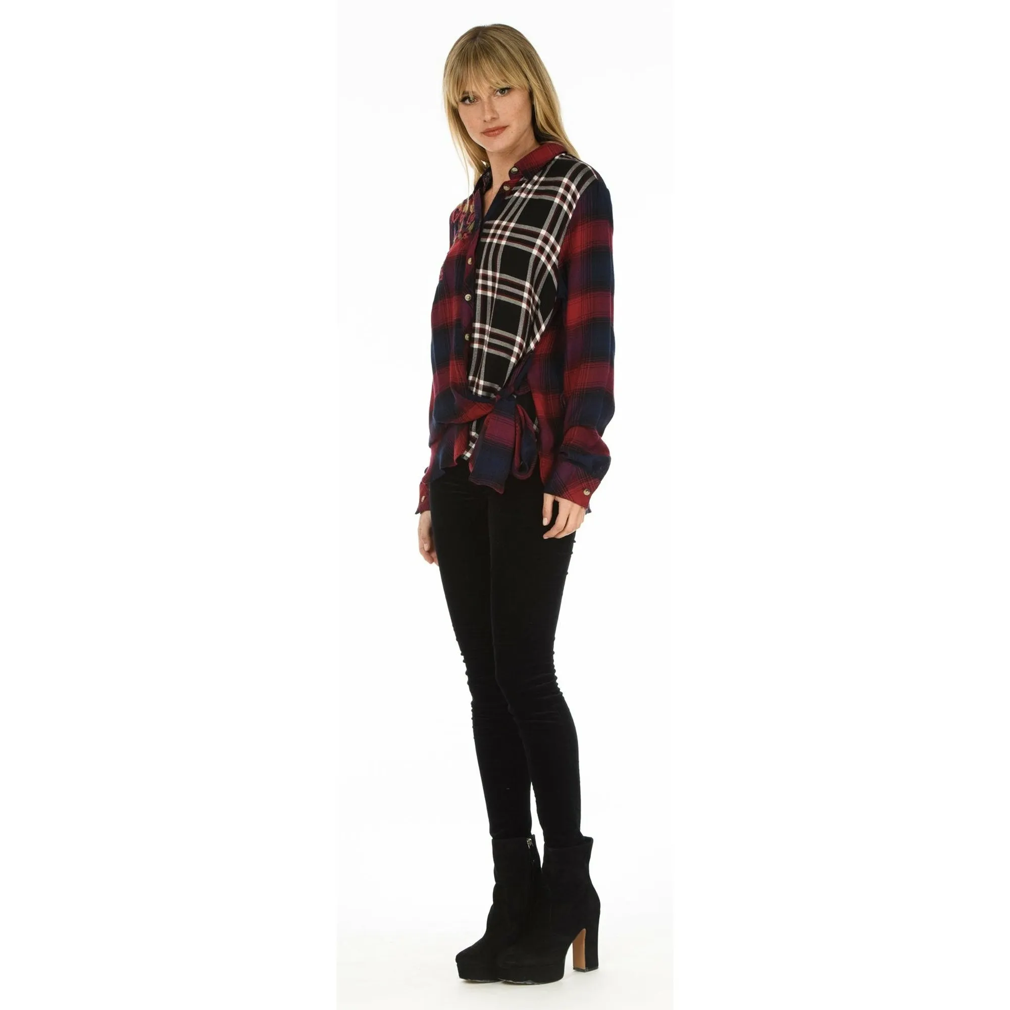 Carey Wine Plaid Top