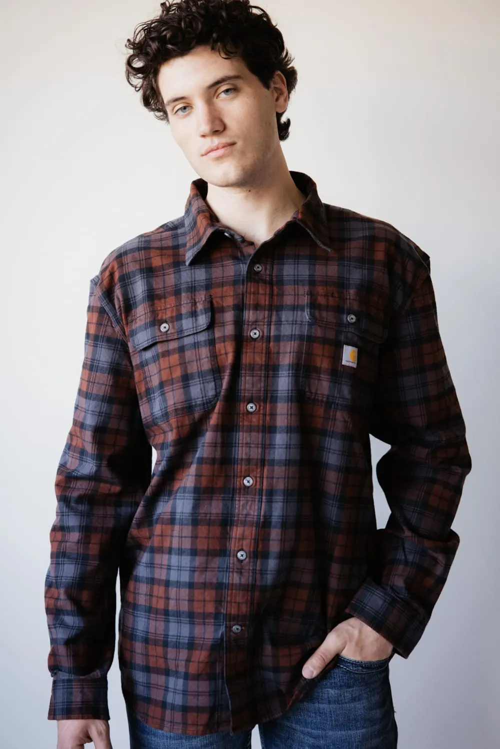 Carhartt Loose Fit Heavyweight Plaid Flannel Shirt for Men in Mocha | 106356-B80-MOCHA