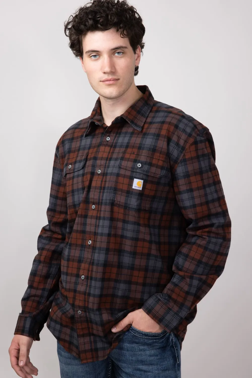 Carhartt Loose Fit Heavyweight Plaid Flannel Shirt for Men in Mocha | 106356-B80-MOCHA