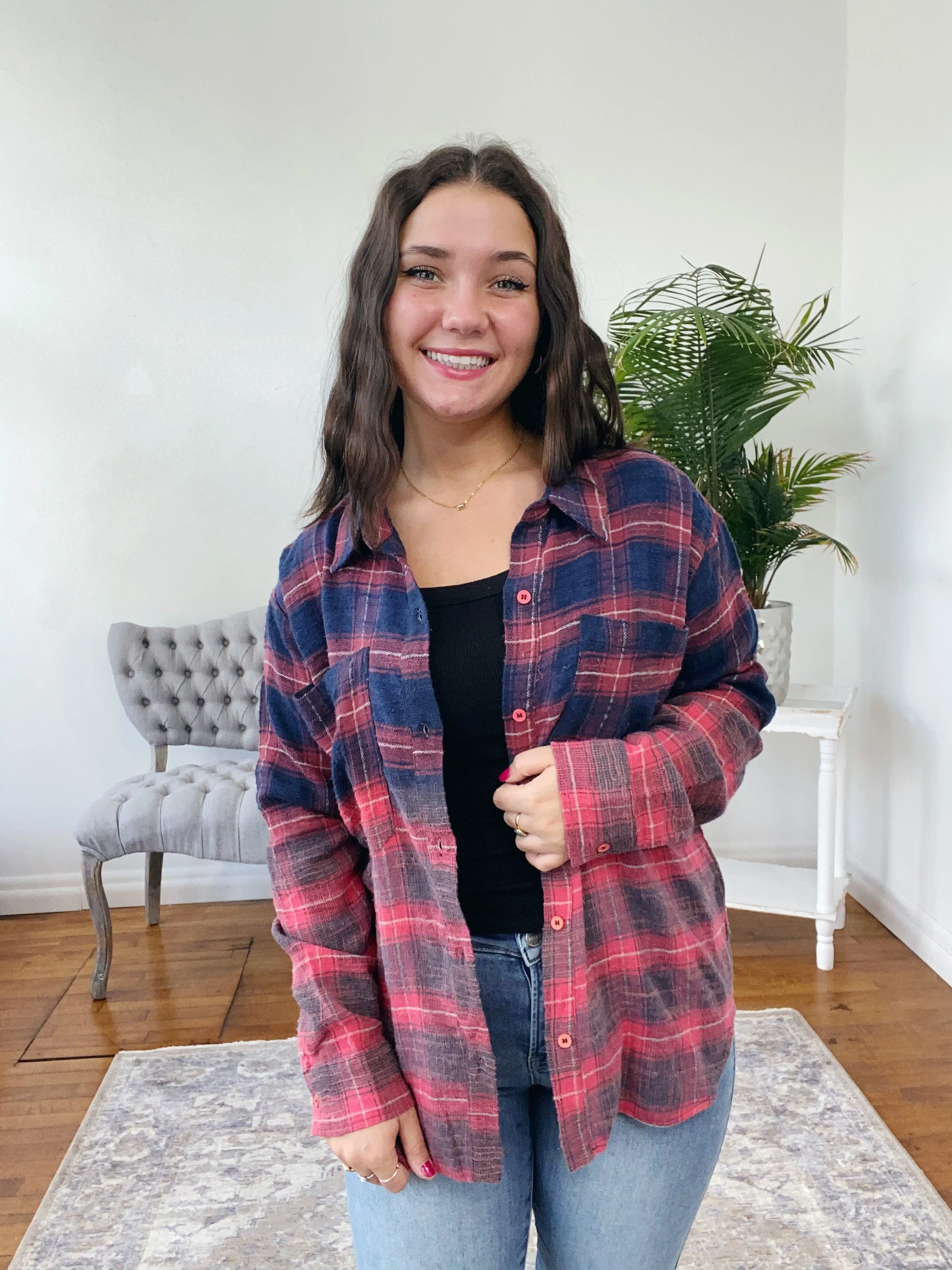 Carly Dip-Dye Plaid Flannel FINAL SALE
